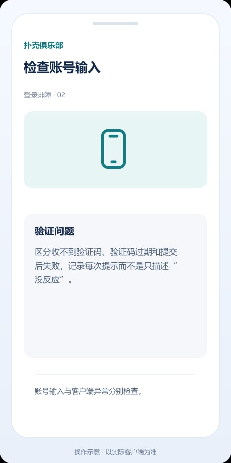 扑克俱乐部 检查账号输入操作示意